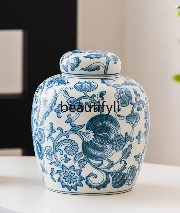 Blue and white porcelain vase underglaze color ornament living room porch cabinet home flower arrangement advanced sense