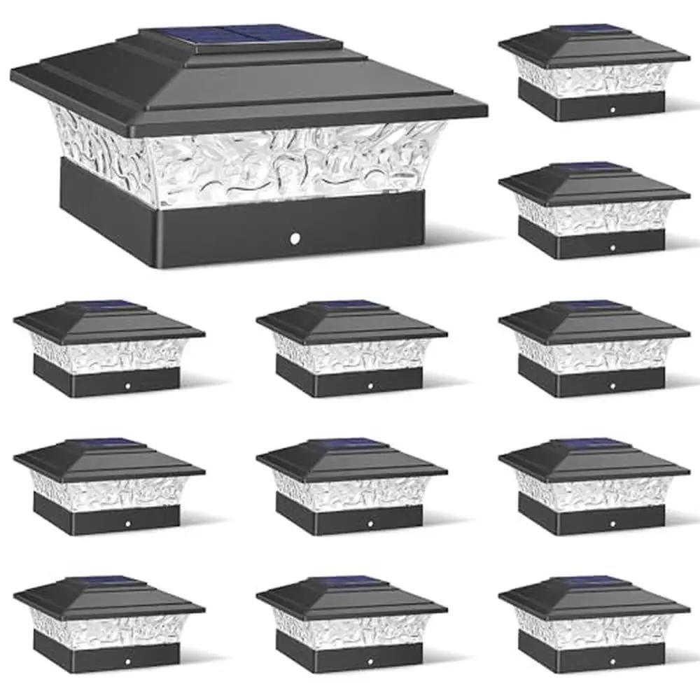 

Solar LED Fence Post Lights Waterproof Outdoor 12 Pack 4x4 Wood/Vinyl Posts Black Deck Cap Lighting Sparkling Lake Pattern
