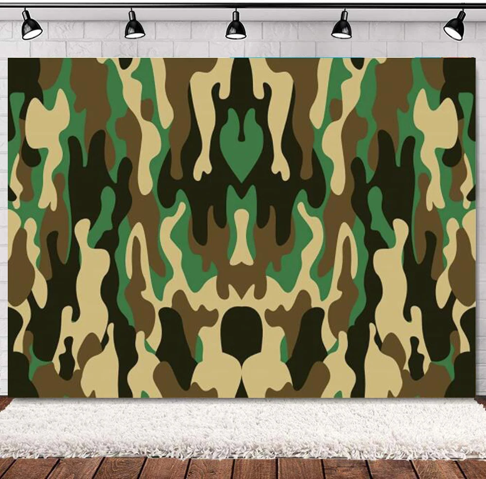 Army Green Camouflage Photography Background Military Fans Theme Party Decoration Backdrop Banner Poster