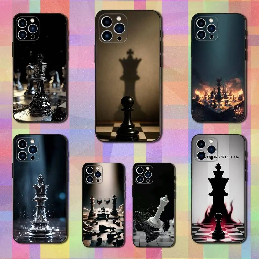 

Board Art Chess Phone Case For iPhone 16,15,14,17,13,12,11 Plus,Pro Max,XS,X,XR,SE,Mini,8,7,Soft Silicone Black Cover