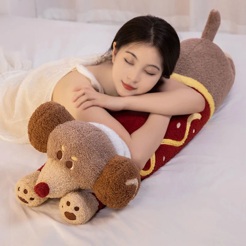 90/110CM Lovely Sausage Dog Plush Toys Kawaii Dogs with Cloth Plush Pillow Stuffed Soft Sleeping Cushion Birthday Gift