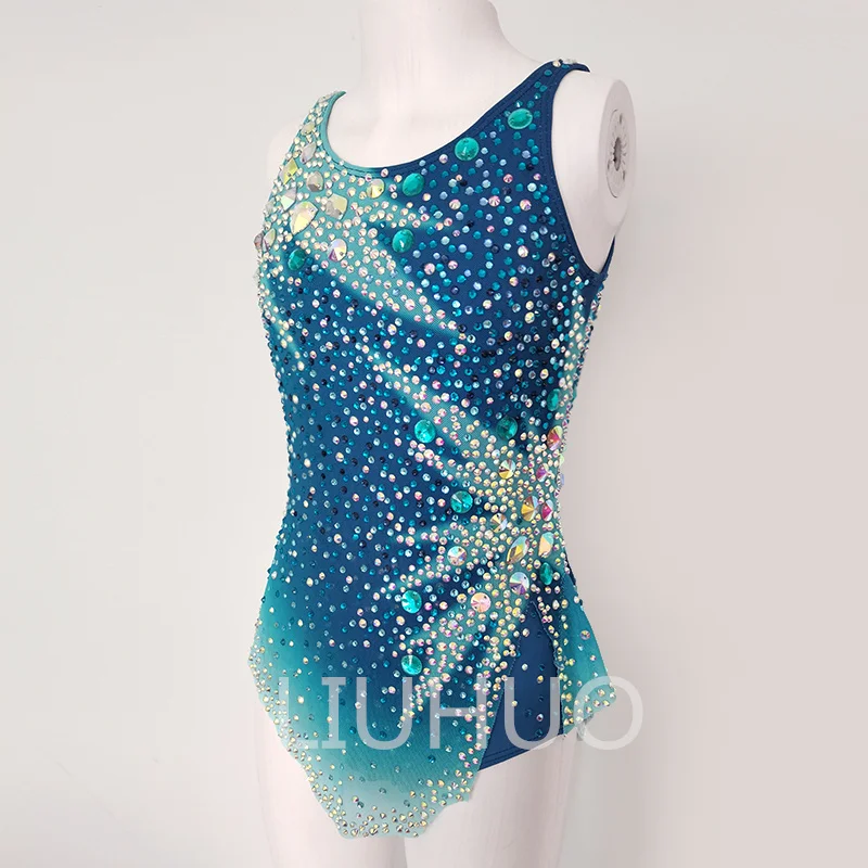 LIUHUO Rhythmic Gymnastics Leotards Artistics Tight Blue Stage Performance Professional Contest