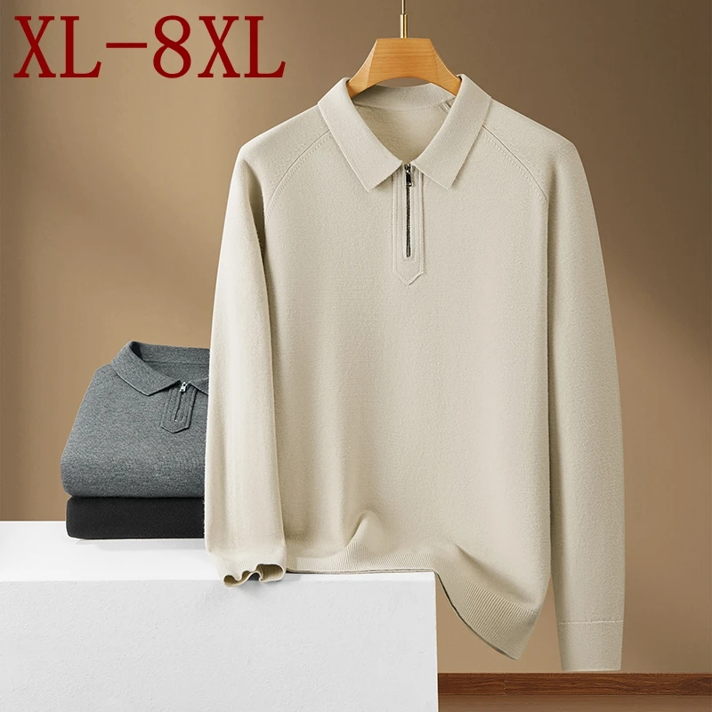 

8XL 7XL 6XL 2025 New Fall Winter High End Luxury Wool Sweater Man Long Sleeve Lapel Mens Jumpers Soft Warm Pullover Men Clothing