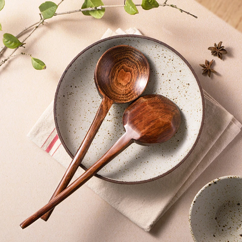 1PC Long Handle Ramen Wooden Spoon Japanese Kitchen Cooking Tableware Soup Teaspoon Catering Tablespoons Home Large Soup Ladle