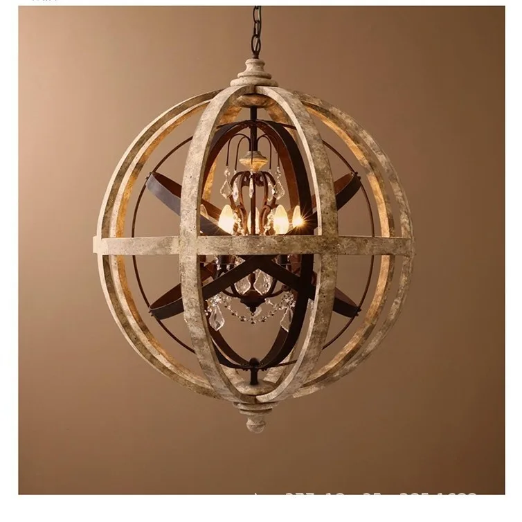 

American Country Wooden Ball Chandelier for Living Room Bedroom Shop Retro Bar Restaurant