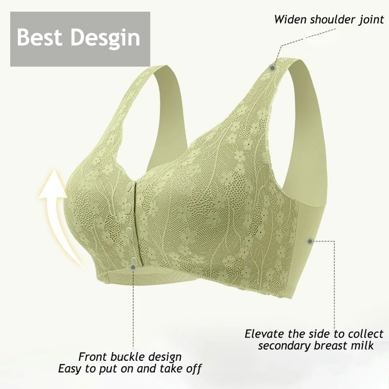 Floral Lace Bras For Women Sexy Front Buckle Bralette Push Up Underwire Brassiere Wide Shoulder Straps U Back Underwear Padded