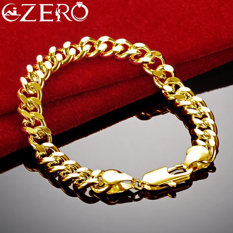 

ALIZERO 24K Gold 10MM Chain Bracelet For Men Women Fashion Charm Wedding Party Noble Gorgeous Accessories Jewelry Gift