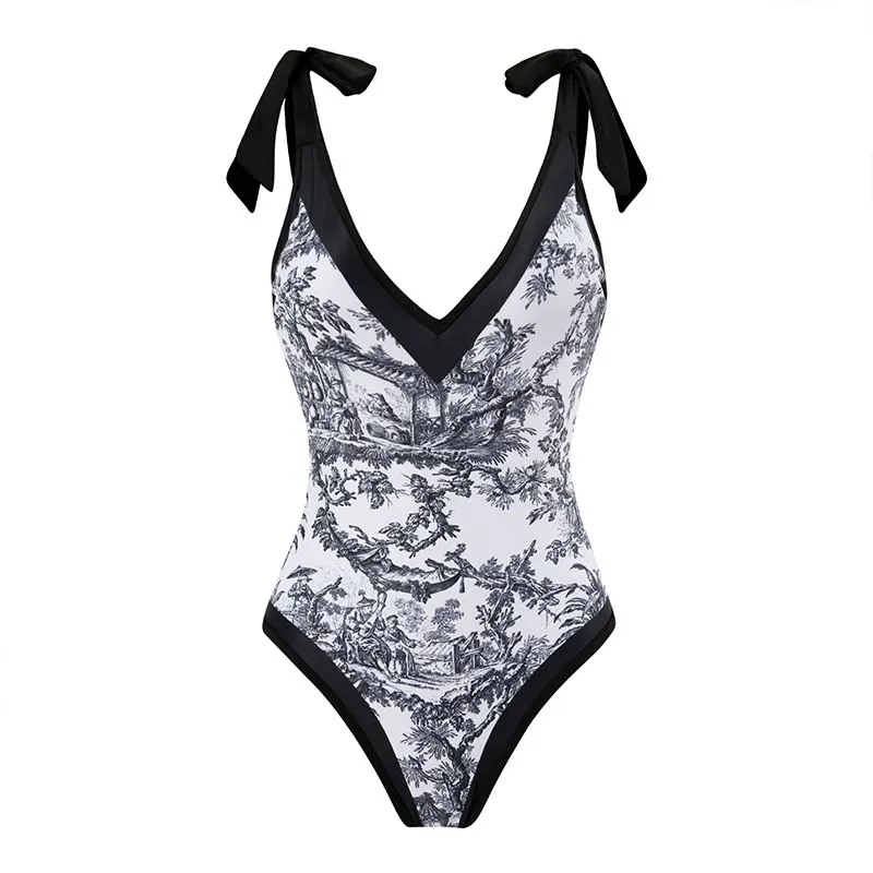CPUTAN Deep V Bikini Set 2024 Sexy Women One Piece Swimsuit with Sarong Dress Vintage Swimwear Skirt Cover Brazilian Beachwear