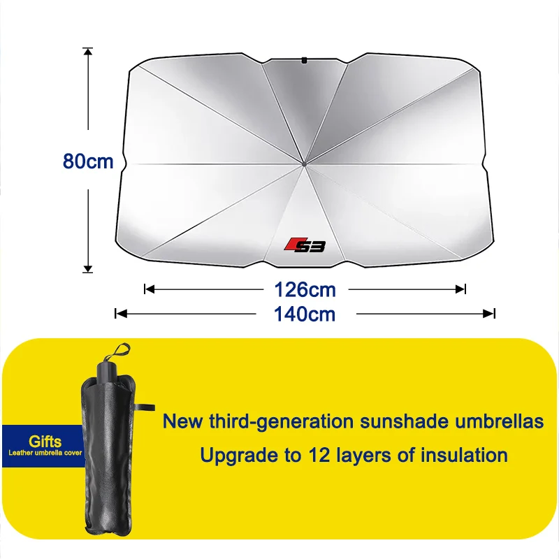 مظلة ظل أشعة الشمس تعمل بأشعة تحت أشعة الشمس لأودي S3 ، شعار السيارة ، الزجاج الأمامي القابل للطي ، إكسسوارات السيارة الداخلية