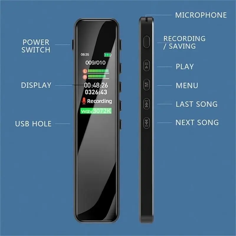 Digital Voice Recorder With Double Mirror Surface Noise Reduction HD Lossless Sound Portable Professional Reporter Recording Pen