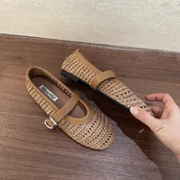 2026 Summer Breathable Hollow out Weave Women Ballet Flats Fashion Mary Janes Soft Soles Walking Loafers Casual Girls Shoes - Image 5