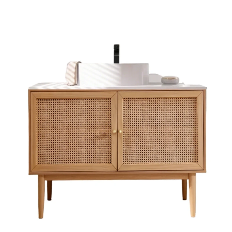 American country rattan door bathroom cabinet combination bathroom washstand oak cabinet washbasin customization