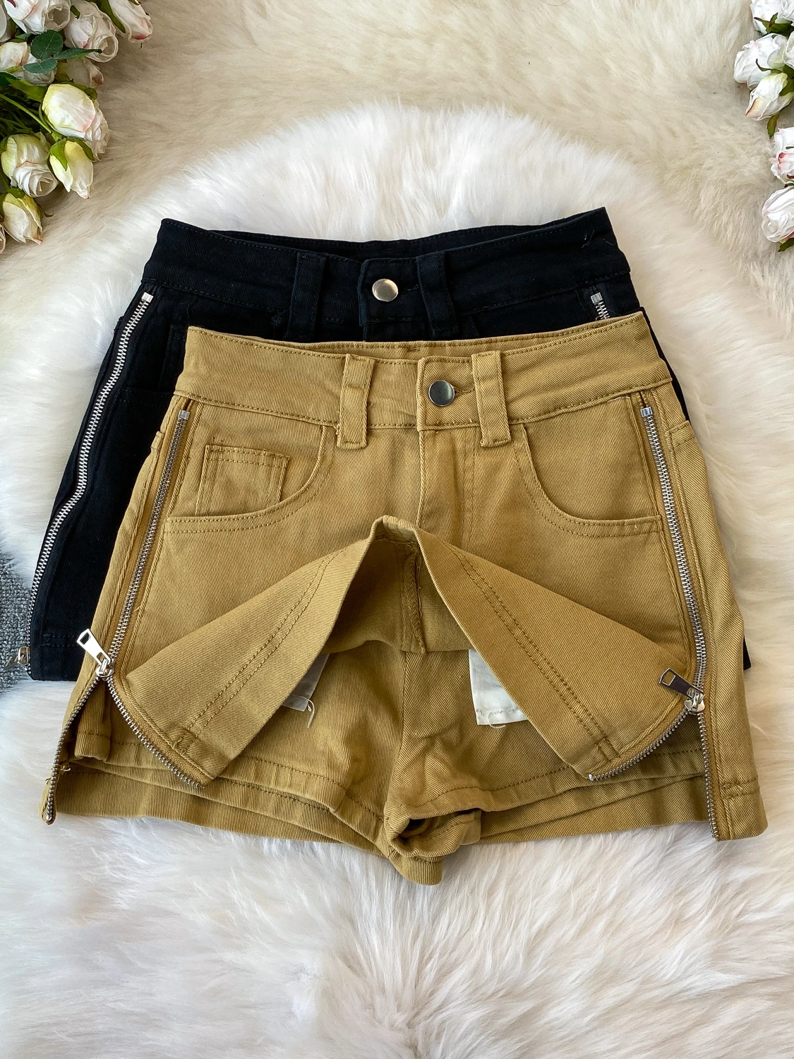 

Khaki Color High Waist Zipper Design Slimming Wide Leg Jeans for Women Spring Summer Casual Style Comfortable Medium Stretch