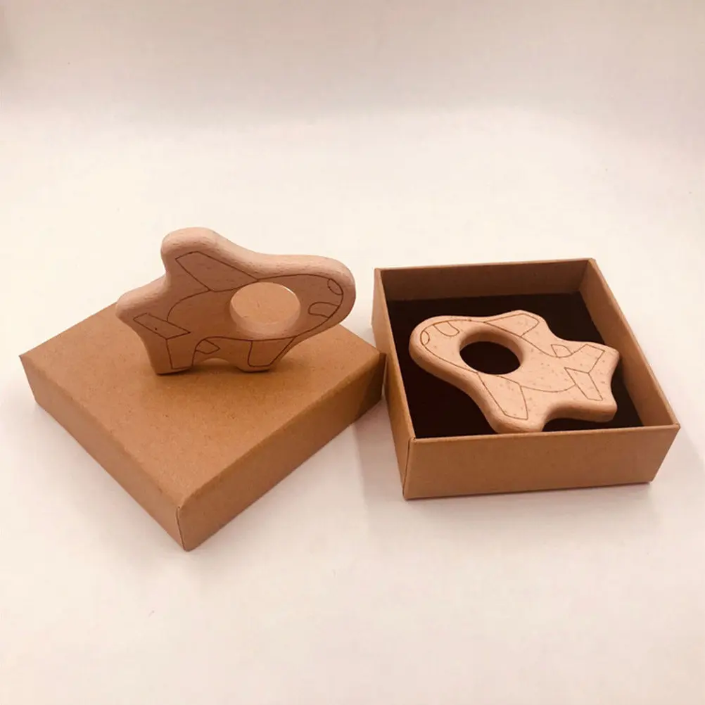 2 Piezas Mordedor de Madera con Forma de Avión para Bebé, Herramienta Segura y Natural para la Exploración Sensorial Infantil, Alivio del Dolor y Auto-ajustamiento