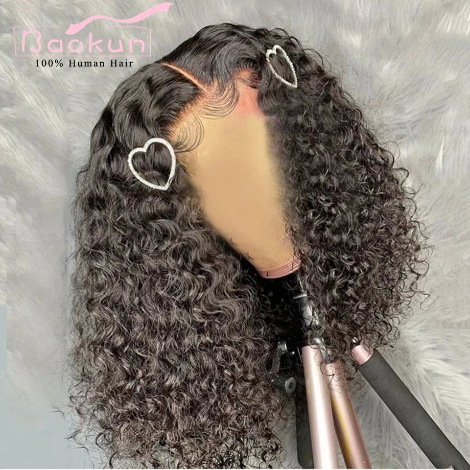 13X4 Baby Blauw Kinky Krullend Lace Front Pruik Menselijk Haar 13X6 Hd Kant Frontale Pruik Pre geplukt Remy Krullend Menselijk Haar Pruiken Voor Vrouwen