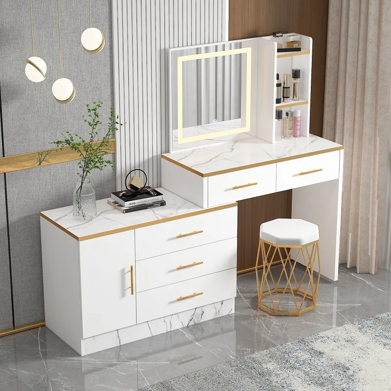 

Aesthetic Mirror Dresser Handles Modern Minimal Women Bedroom Makeup Wood Table Drawer Lights Mesa De Maquillaje Furniture