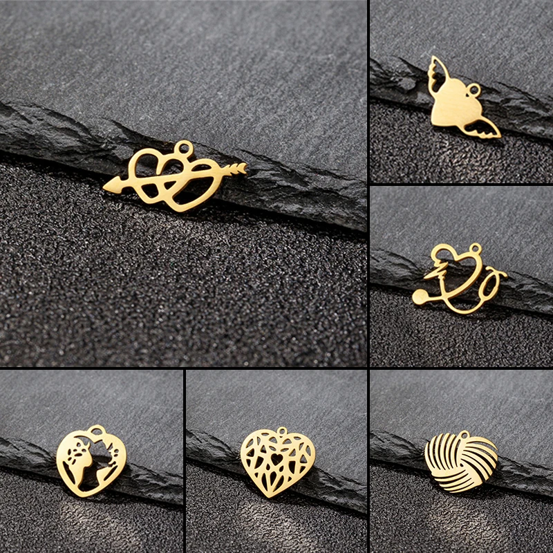 5pcs New Creative Stainless Steel Heart Pendant Hearts Map Stethoscope DIY Jewelry Making Fashion Necklace Bracelet Accessories