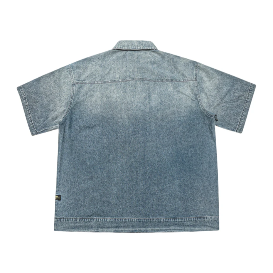 Oversized Mens Denim Shirts Streetwear Harajuku Washed Casual Jeans Blouse Men Vintage Japan Style Short Sleeve Shirts Unisex