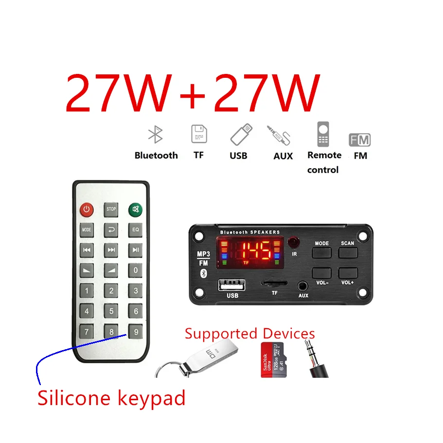 Placa Amplificador de Potência Tela Colorida, Jogador Sem Fio Lossless, 25W x 2 Amplificador De Potência De Áudio, Módulo PCBA Bluetooth, Promoção