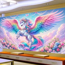 Pink Winged Unicorn Diamond Painting New 2024 Diy Square Round Diamond Mosaic Cross Embroidery Kit Horse Animal Home Decoration