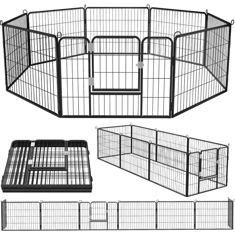 

Heavy Duty Metal Dog Playpen for Medium/Small Animals, 8 Panels 24”Height x 27" Width, Dog Fence Exercise Pen with Doors