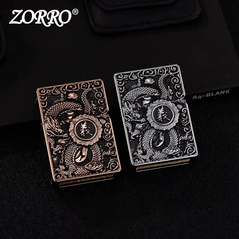 ZORRO Pure Copper Heavy Armor Five Faced Embossed Kerosene Lighter Classic Grinding Wheel Ignition Lighters Smoking Accessories