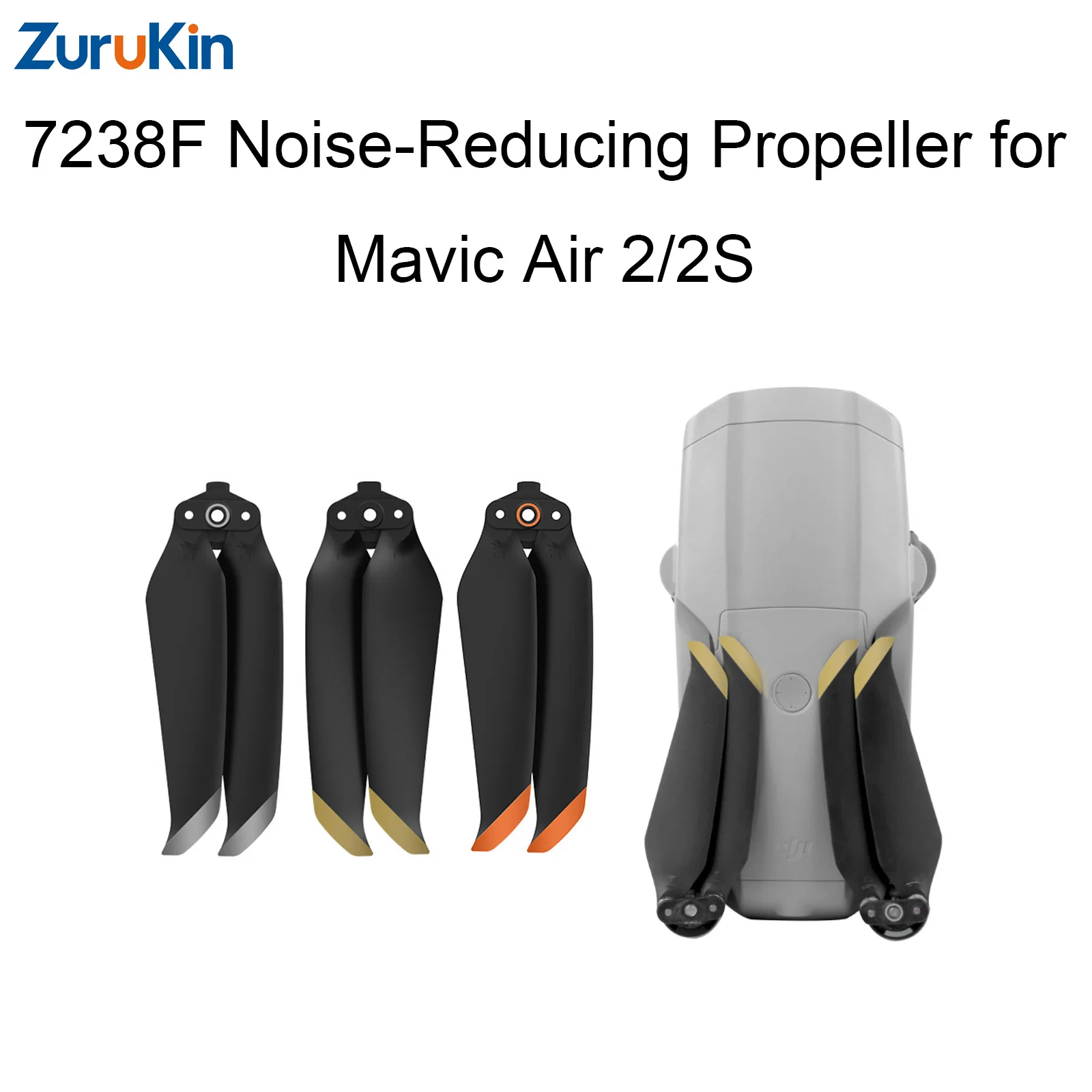 

ZuruKin Low-Noise Propellers for Mavic Air 2 / Air 2S Foldable Durable Blades Gold/Silver/Orange 2 Pairs Pack 7238F
