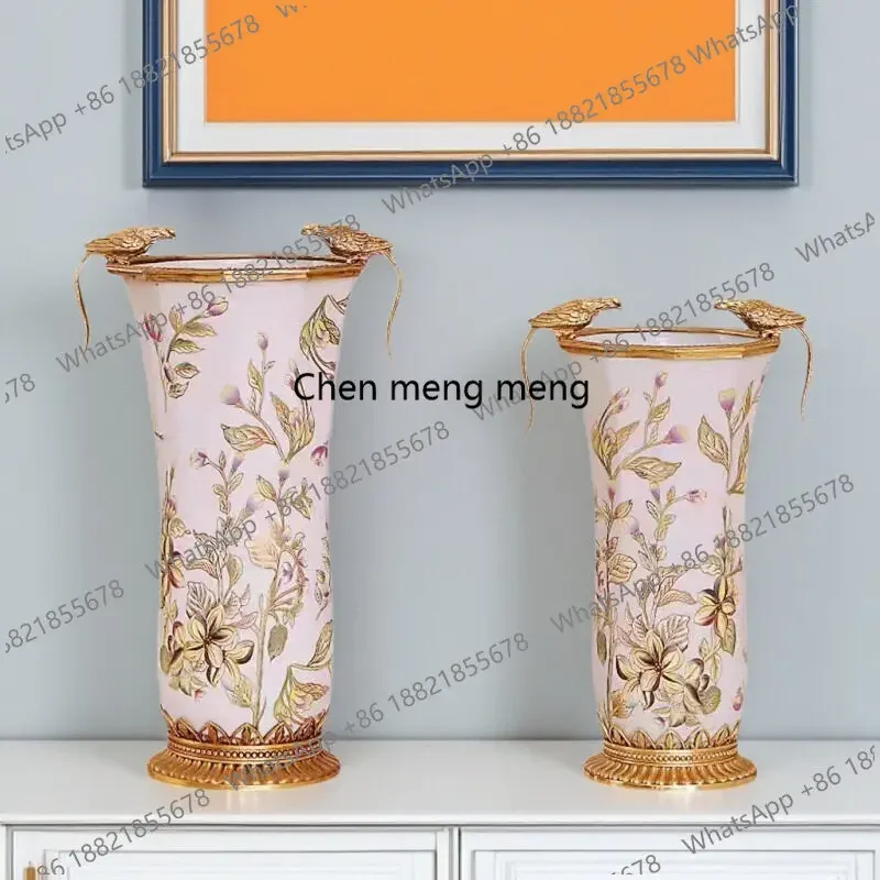 A74Copper-clad porcelain vase, living room desktop tissue box, flower ware, simple and modern entrance decoration ornament