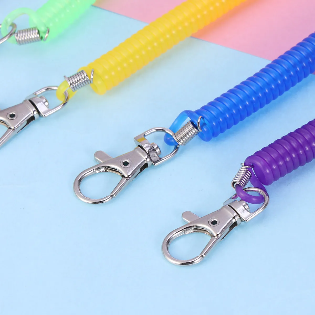12Pieces Spiral Keyring Spring Retractable Key Holder Flexible Eva Coil Clip for Keys Work Card Small Tools Backpack Belt