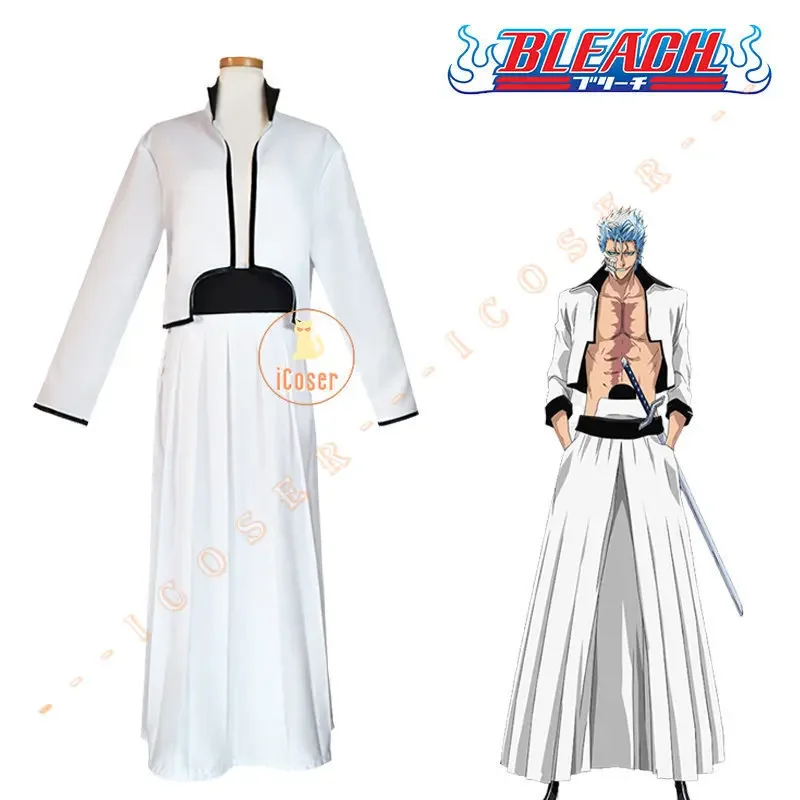 อะนิเมะ Bleach Grimmjow Jaegerjaquez คอสเพลย์เครื่องแต่งกายวิกผมสีฟ้าเสื้อแจ็คเก็ตสีขาวชุดพันปีสงครามเลือดฮาโลวีนผู้ชาย UY