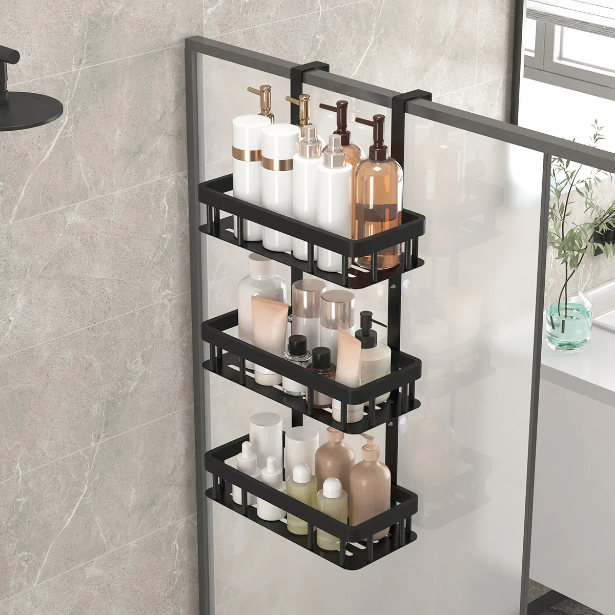 mensola-da-doccia-a-2-3-livelli-nera-antiruggine-da-appendere-alla-porta-senza-foratura-grande-capacita-organizer-per-bagno-facile-da-installare