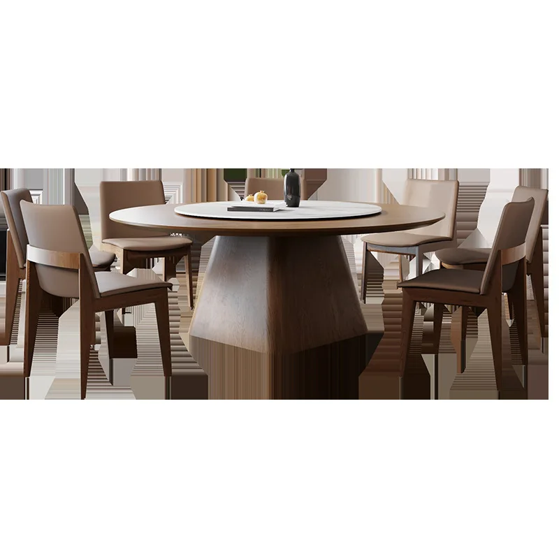 

Solid wood, round dining table, household, solid wood, walnut, with turntable