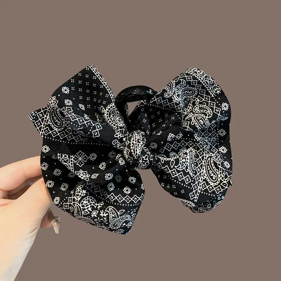 

Premium Hair Volume Cashew Nut Floral Black Bow Grab Clip Large Plate Hairpin Korean Internet celebrity girl shark clip