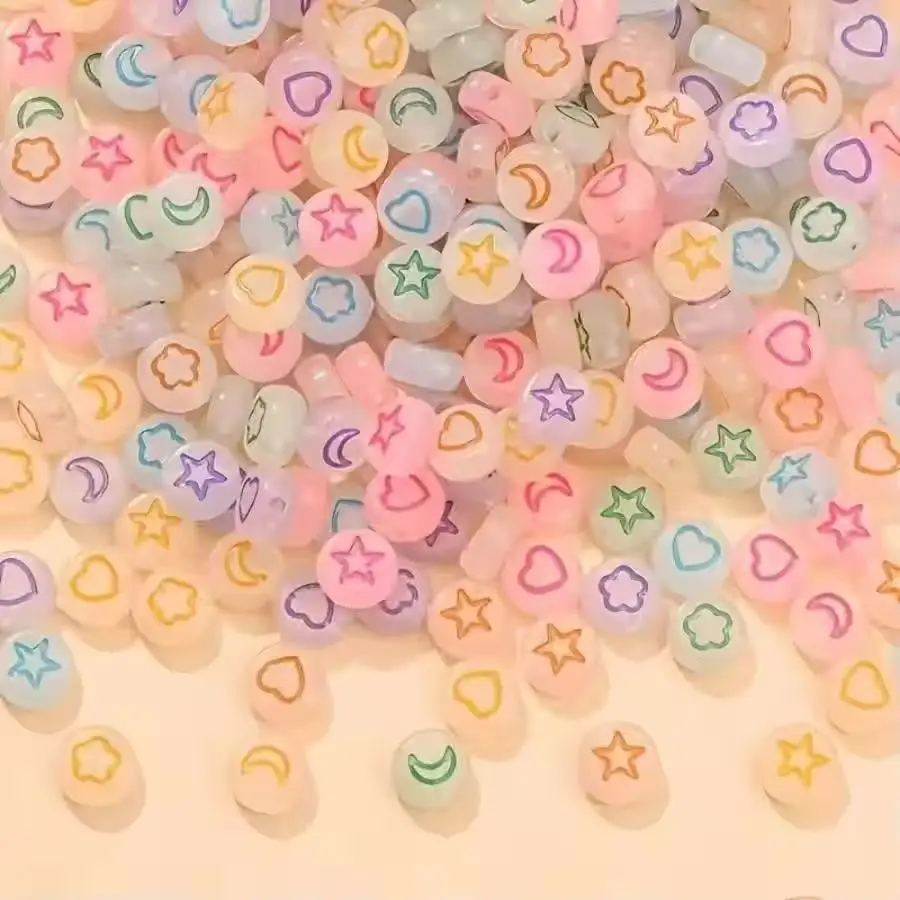 100/200Pcs 4*7mm Tri-color Illuminated Heart Star and Moon Pattern for Jewelry Making DIY Fashion Earrings Necklace Bracelet