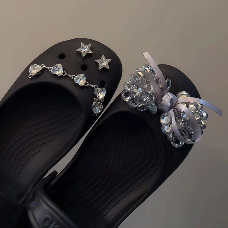 Neuer Kristall-Schmetterling Schuh-Charm Modische Schwarze Große Schleife Schuh-Dekorations-Set Damen-Ballett DIY Schuh-Charms Pack – Detail 4