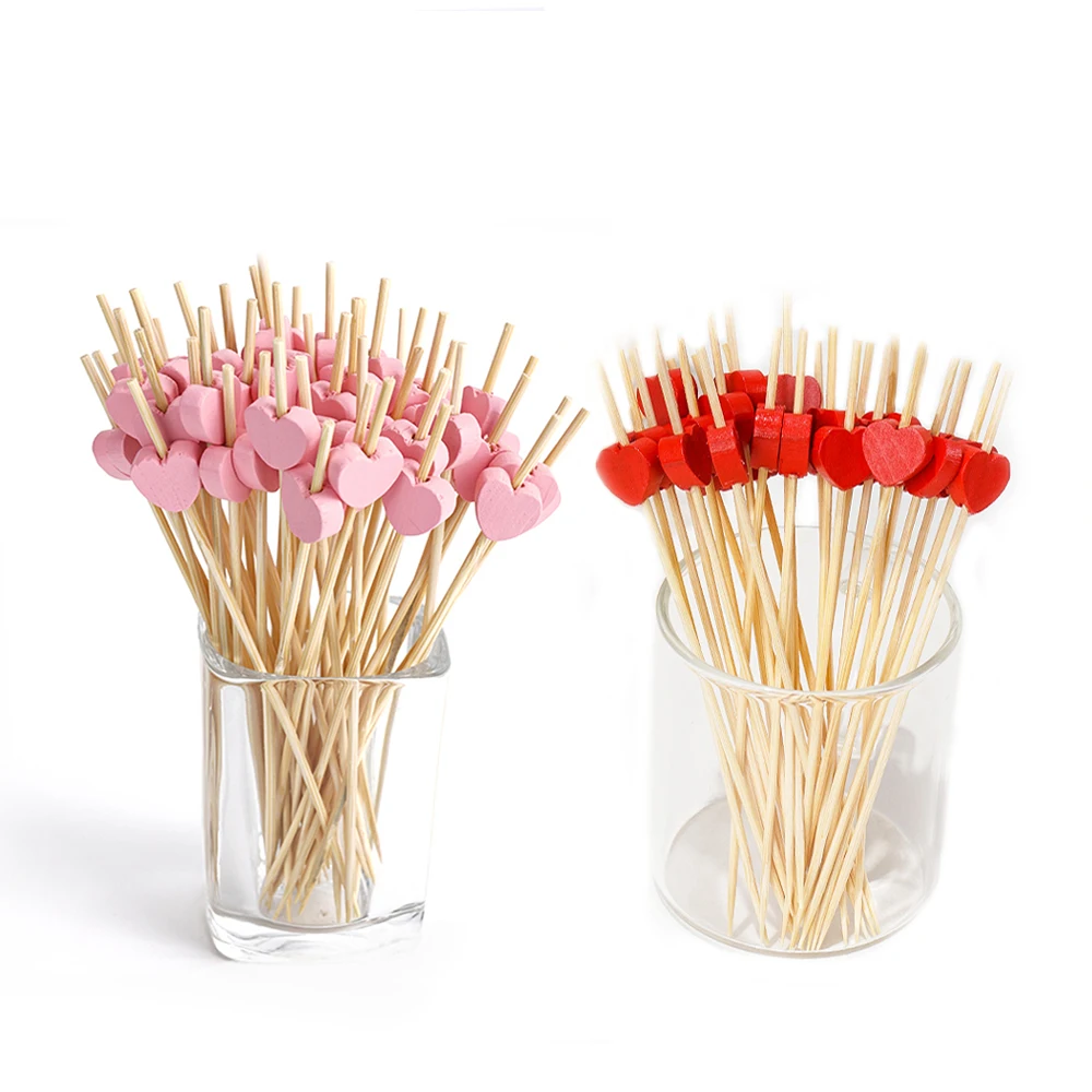 100 Stück rot rosa Herz Bambus Pick Buffet Cupcake Obst Gabel Dessert Cocktail für Valentinstag Party Supplies – Detail 11
