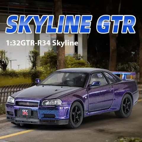 1:32 Nissan GTR R34 Skyline Supercar Legering Metall Gjuten Bilmodell Ljud & Ljus Samling av Hobbymodeller Trendig Ornament Gåva 6 best sales Nissan Almera Leksaksbilar - №2