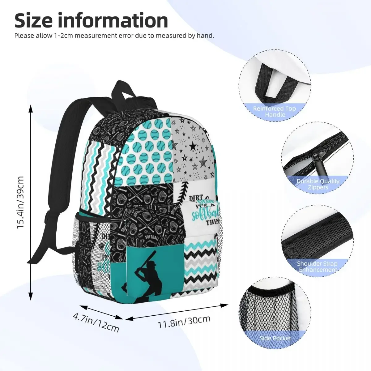 Mochilas con patrón en forma de Softball para adolescentes, mochilas escolares de dibujos animados para niños, mochila para portátil, bolso de hombro de gran capacidad