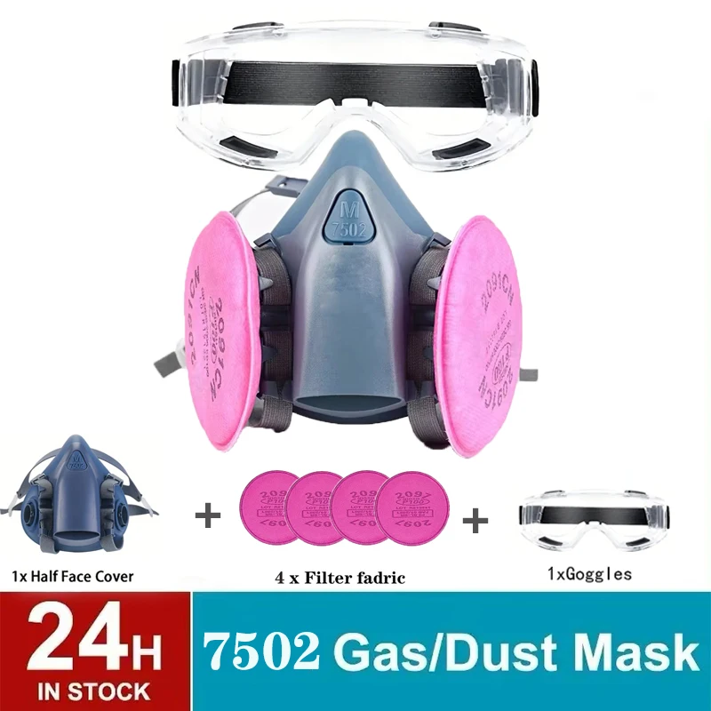 6 in 1 7502 dust gas respirator Half face dust mask sprayed with organic steam chemical gas filter work safely