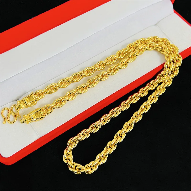 Luxury 24K real gold twine Dragon Head Necklace for men and women au9999 Quality gold twist chain Fashion accessory
