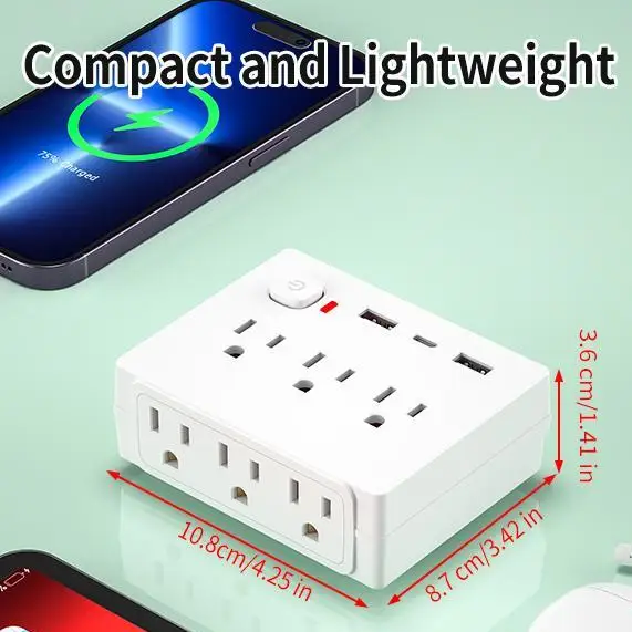 Certified wall plug-in power supply, 9-in-1 function, 4 power supplies output 2 USB-A and 2 USB-C slots, including anti-surge pr