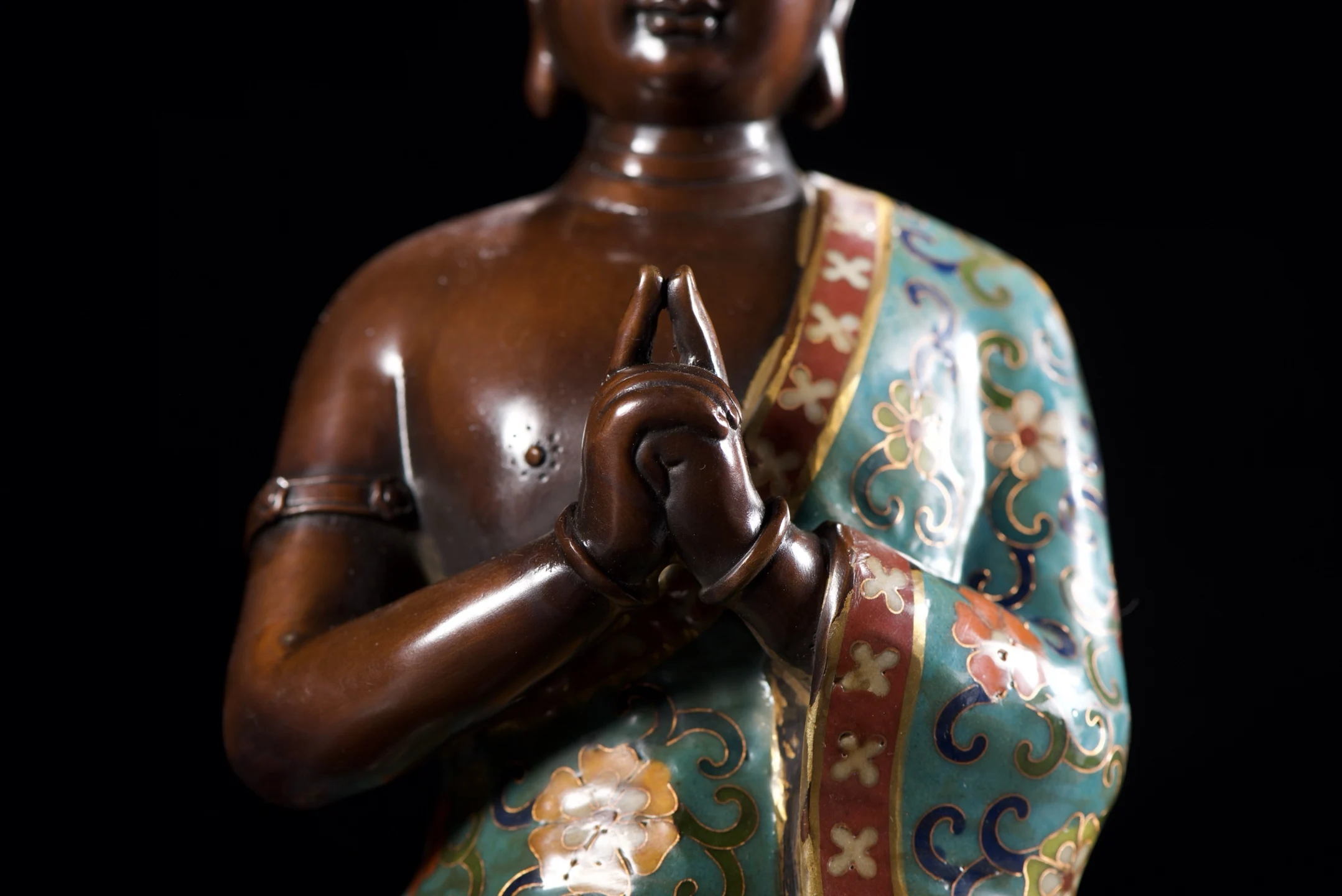 Old Bronze Cloisonne Enamel Lotus texture Yoga Buddha Amitabha Sitting Buddha Da Ri Tathagata Buddha Study screen Amass wealth