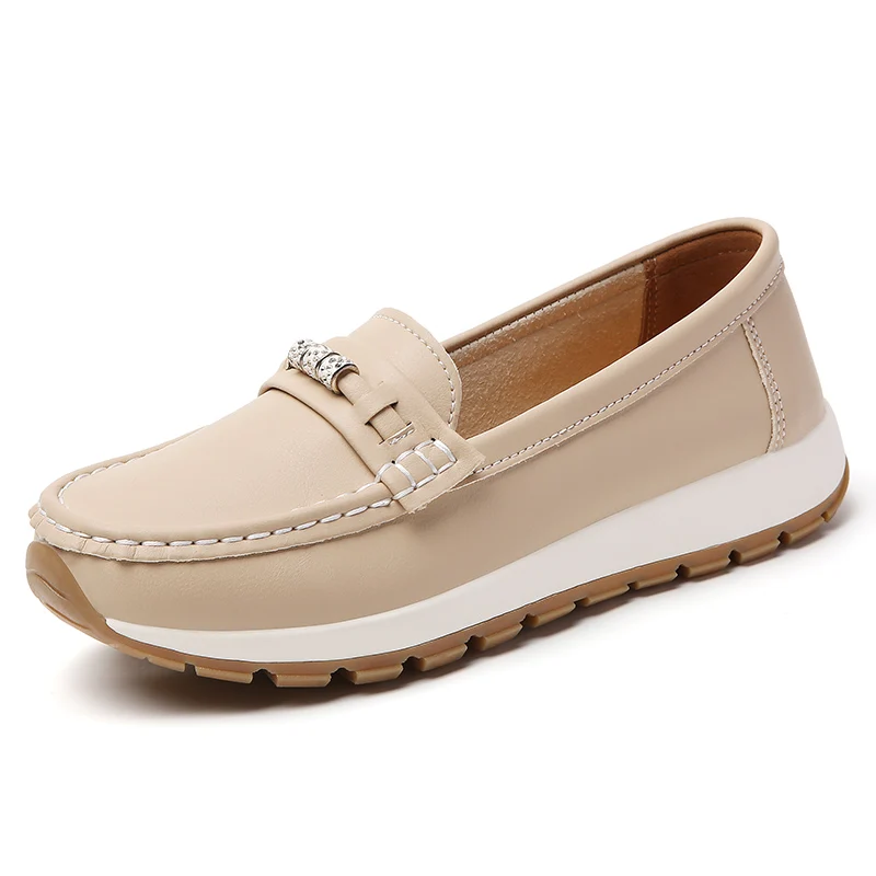 Lässige flache Damenschuhe, 100er-Echtlederschuhe, leichte Frühlings- und Sommerloafer, Walking-Mutterschuhe