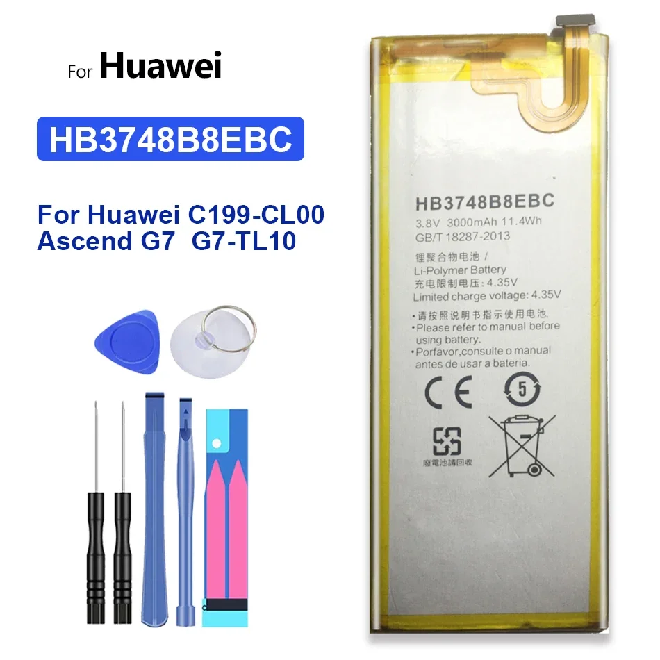 Baterai ponsel untuk Huawei Ascend G7 G7-TL100 berkapasitas tinggi 3000mAh