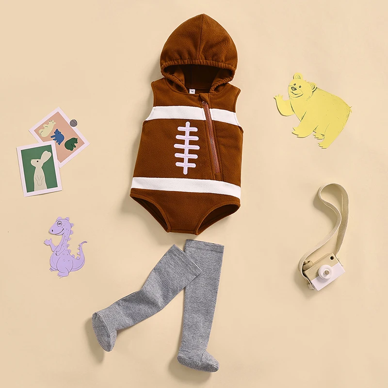 

Newborn Baby Boy Girl Clothes Hooded Romper Sleeveless Zipper Bodysuit Top Legging Socks Outfits Sets