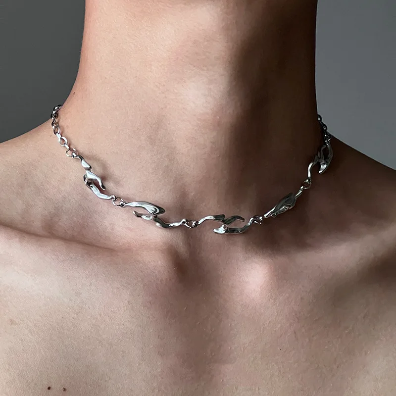 Personality Irregular Cyber Punk Necklace Thorny Silver Color Metal INS Hiphop Chain Necklace Choker Women Men Jewelry Cosplay