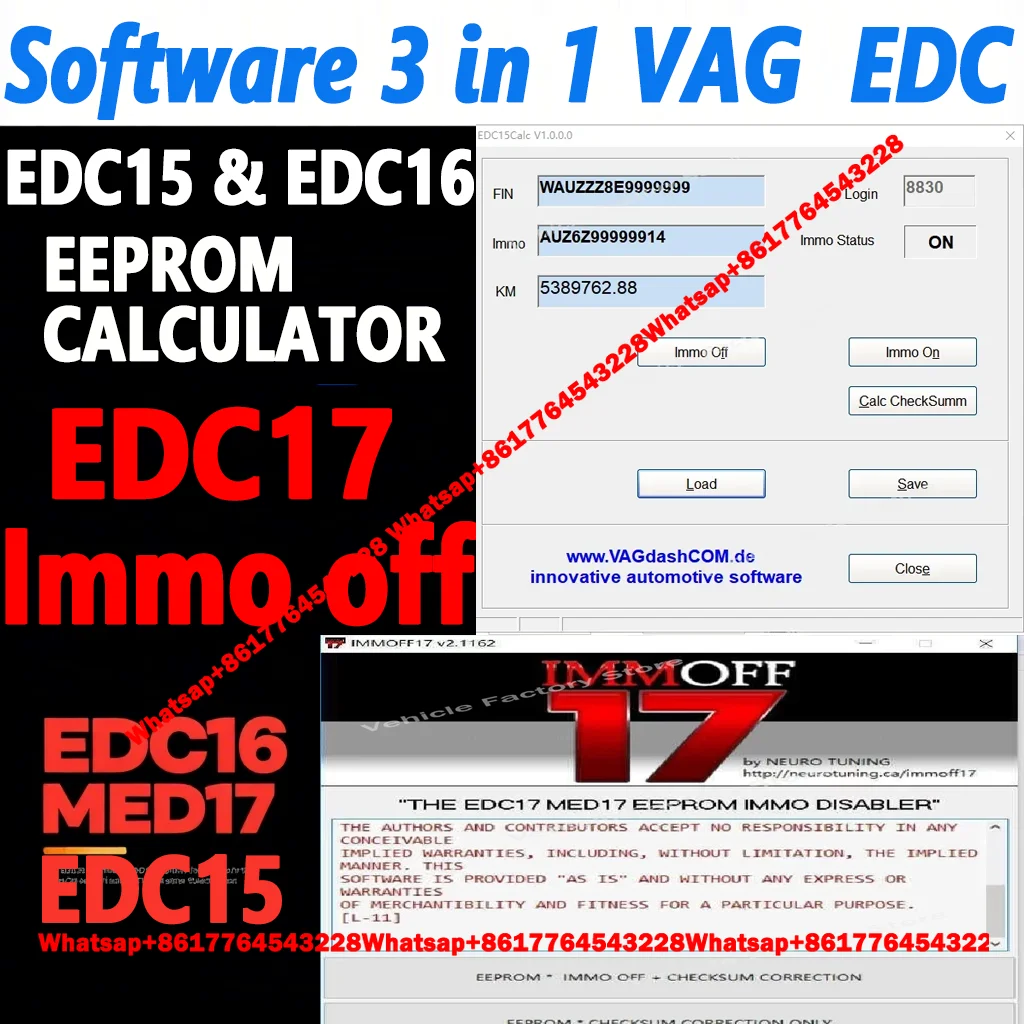 

Программное обеспечение 3 в 1, калькулятор VAG EDC15 и EDC16 Eeprom / Immo / Vin / Пробег / Pin и EDC17 MED17 IMMO Off in Eeprom or Flash
