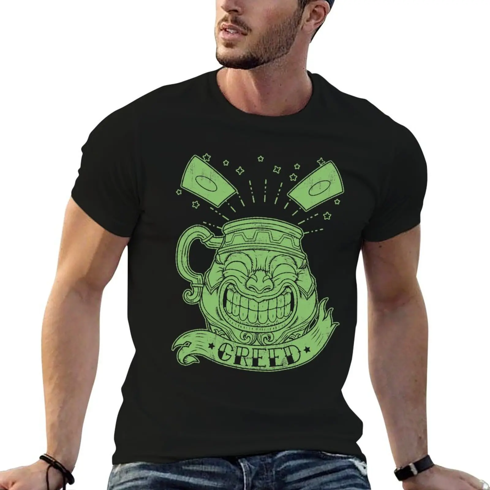 GREED - T-shirt à encre verte pour homme, t-shirt uni, t-shirts anime, t-shirt oversize pour homme, t-shirt d'été