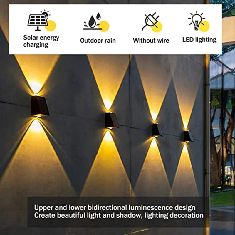 Outdoor Solar Wall-Washing Lamp, impermeável lâmpada LED, Household Up and Down, Luminous Pátio Lâmpada de parede