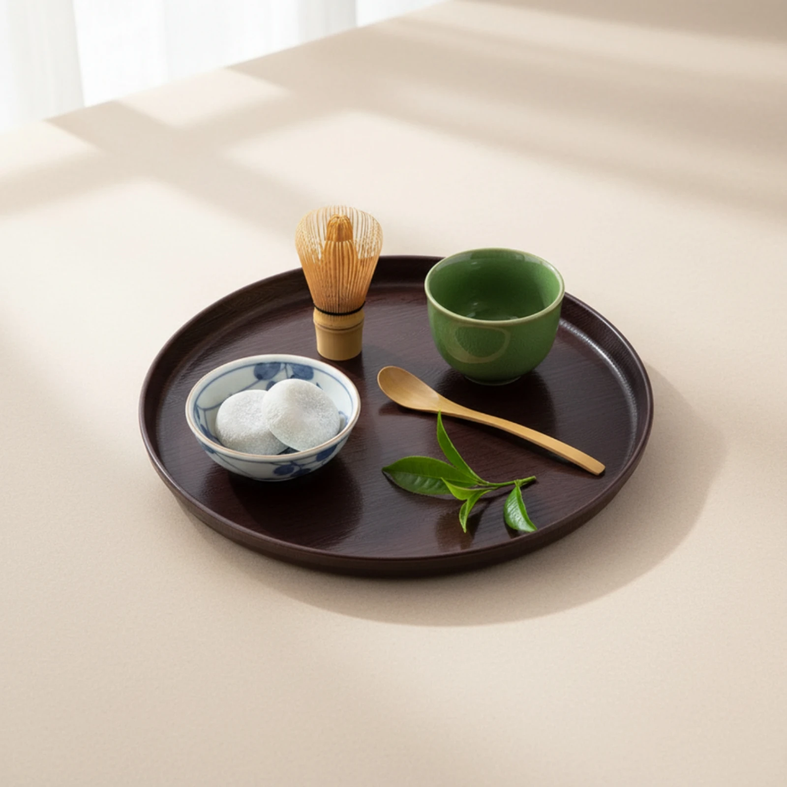 Round Plastic Tray Lightweight Wood Grain Tray Serving Platter Smooth Multi-Functional for Home Display, Countertop Organization